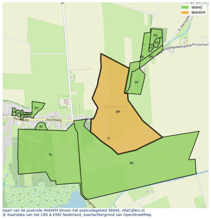 Afbeelding van het postcodegebied 9684 EM op de kaart.