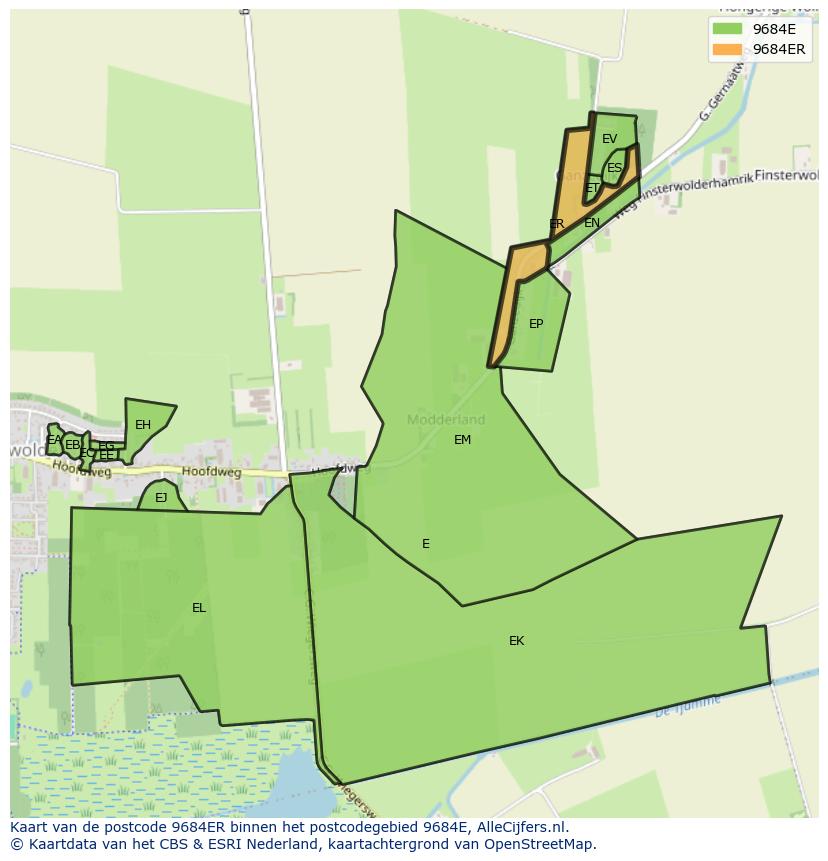 Afbeelding van het postcodegebied 9684 ER op de kaart.
