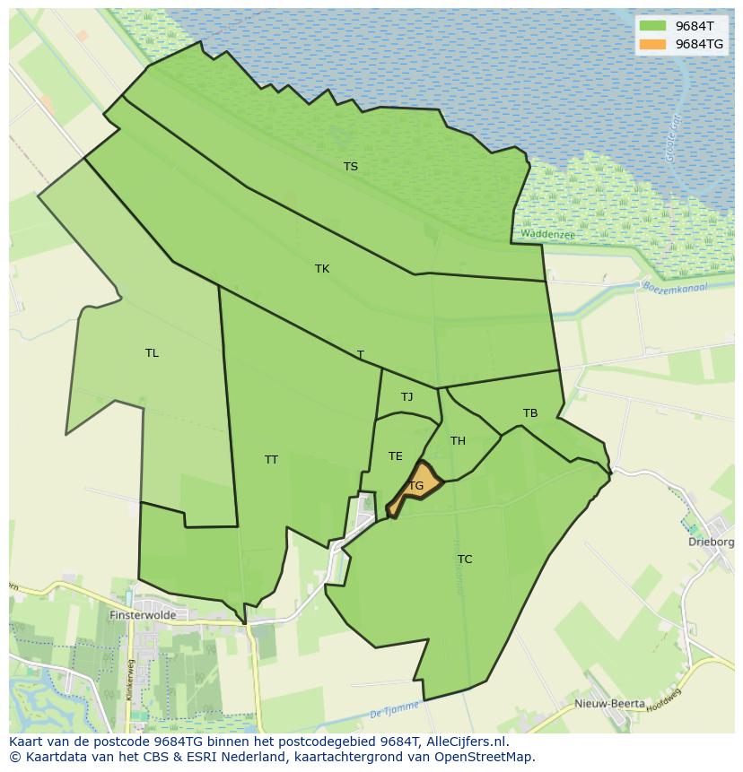 Afbeelding van het postcodegebied 9684 TG op de kaart.