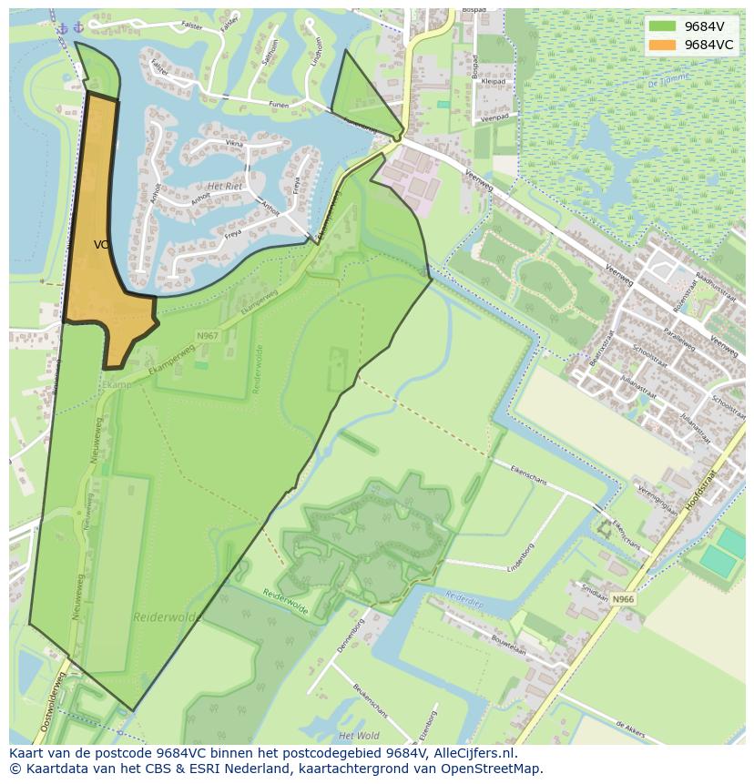 Afbeelding van het postcodegebied 9684 VC op de kaart.