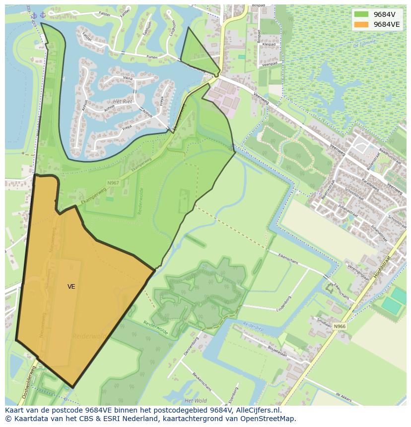 Afbeelding van het postcodegebied 9684 VE op de kaart.