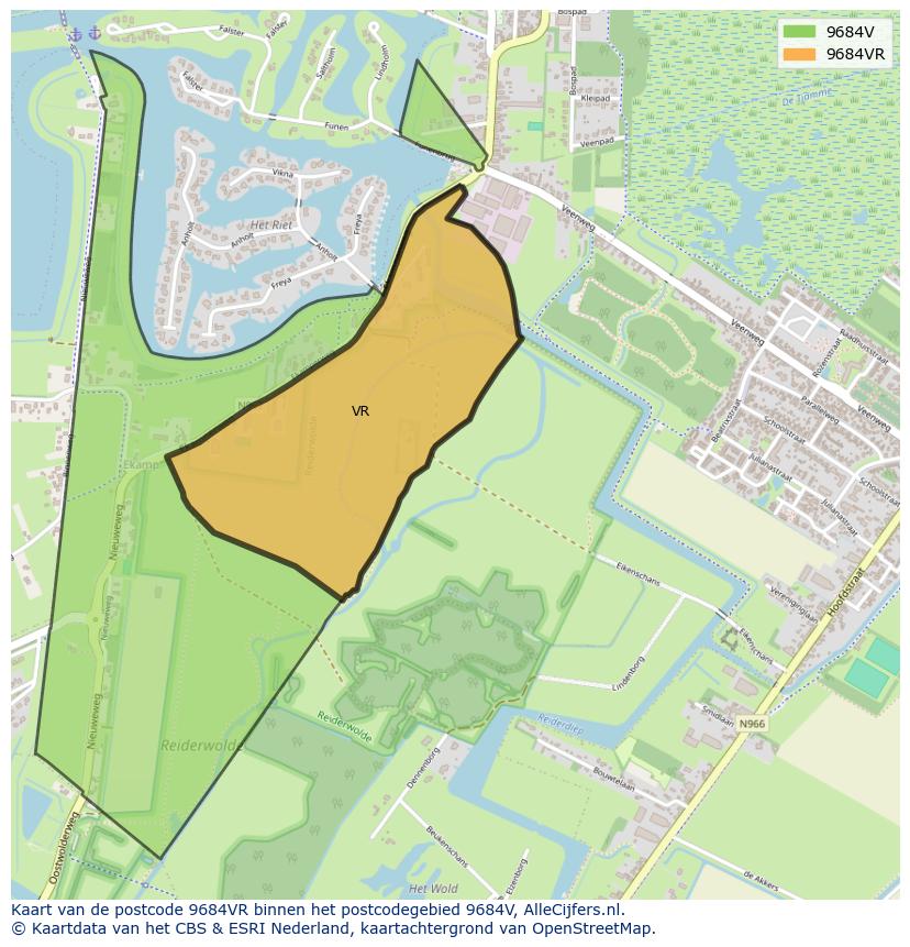 Afbeelding van het postcodegebied 9684 VR op de kaart.