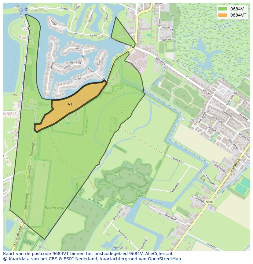 Afbeelding van het postcodegebied 9684 VT op de kaart.