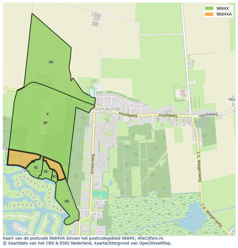 Afbeelding van het postcodegebied 9684 XA op de kaart.