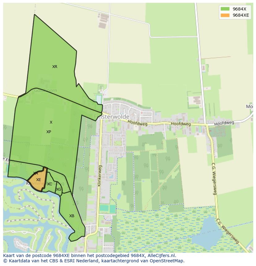 Afbeelding van het postcodegebied 9684 XE op de kaart.