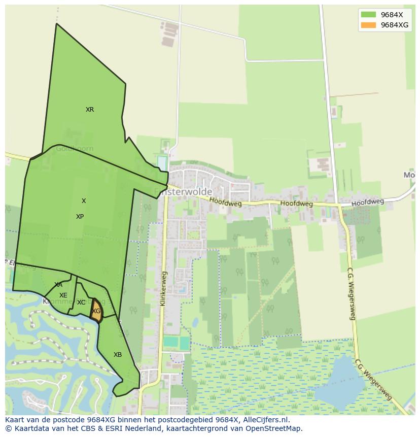 Afbeelding van het postcodegebied 9684 XG op de kaart.