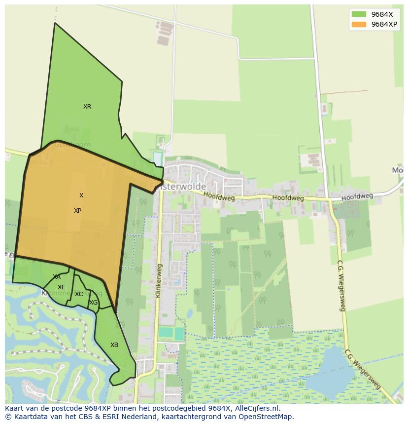 Afbeelding van het postcodegebied 9684 XP op de kaart.
