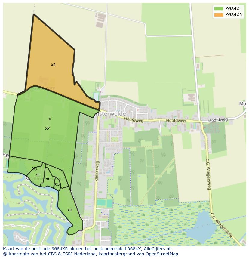 Afbeelding van het postcodegebied 9684 XR op de kaart.