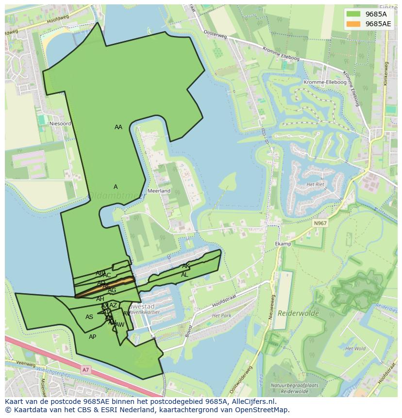 Afbeelding van het postcodegebied 9685 AE op de kaart.