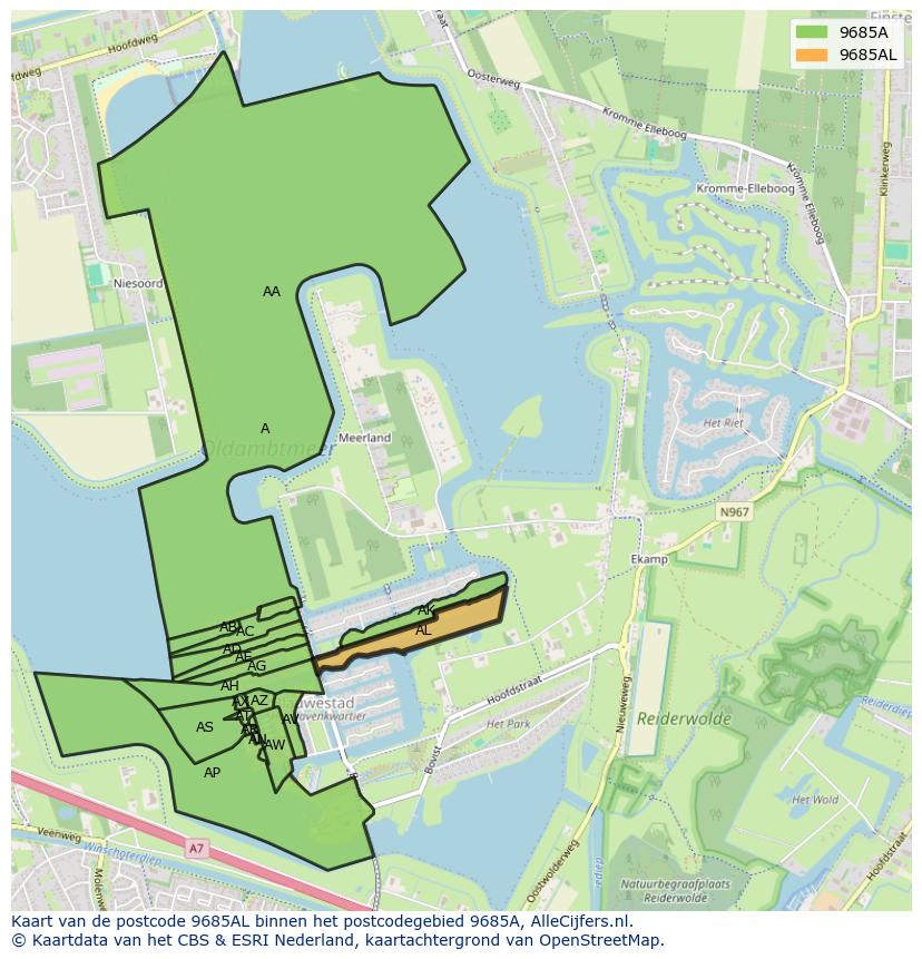 Afbeelding van het postcodegebied 9685 AL op de kaart.