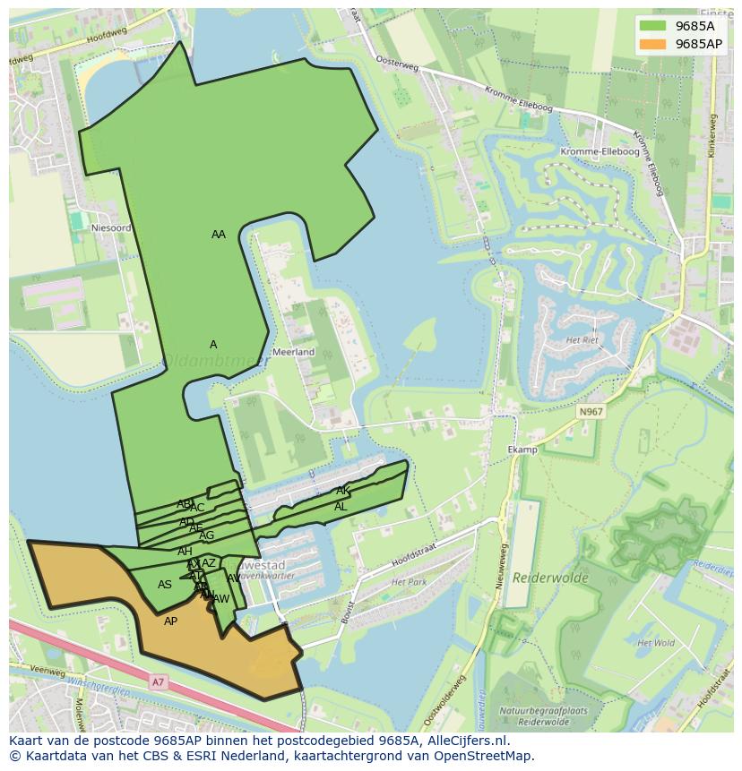 Afbeelding van het postcodegebied 9685 AP op de kaart.