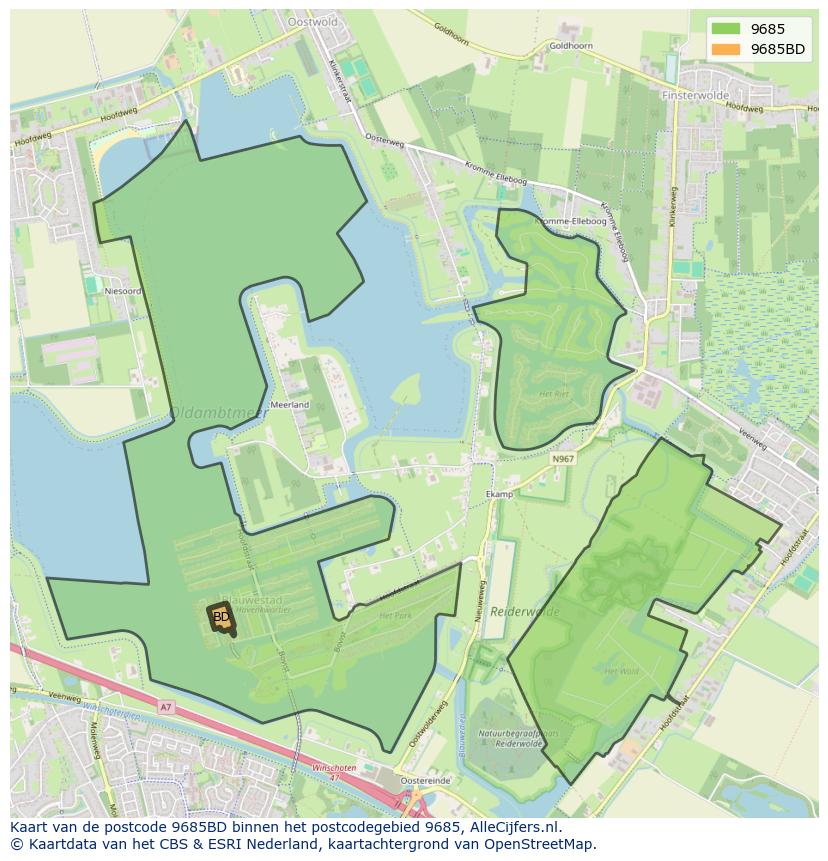 Afbeelding van het postcodegebied 9685 BD op de kaart.