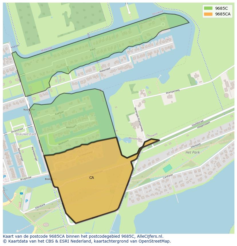 Afbeelding van het postcodegebied 9685 CA op de kaart.