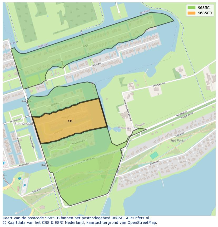Afbeelding van het postcodegebied 9685 CB op de kaart.