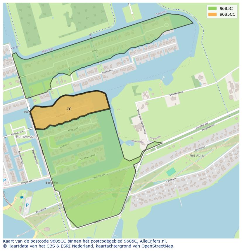 Afbeelding van het postcodegebied 9685 CC op de kaart.