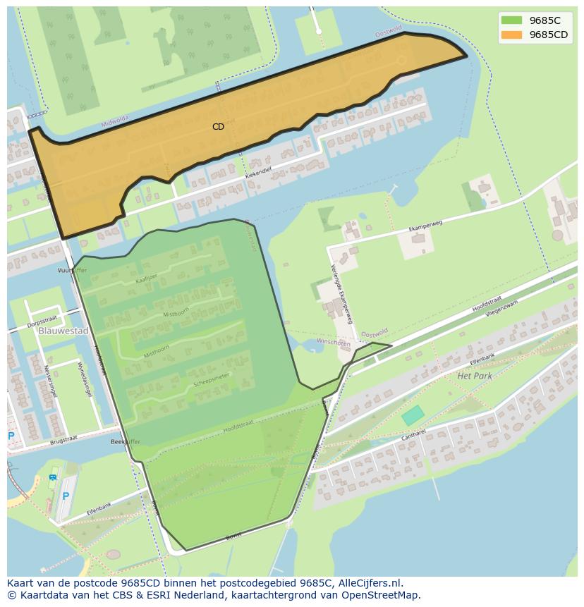 Afbeelding van het postcodegebied 9685 CD op de kaart.