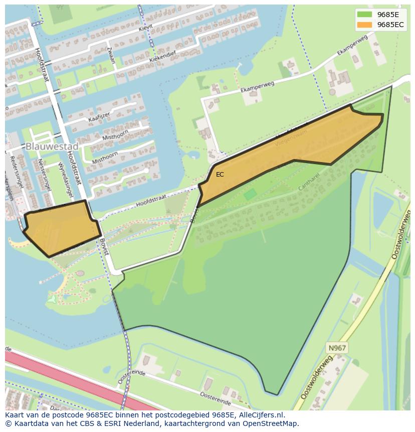 Afbeelding van het postcodegebied 9685 EC op de kaart.