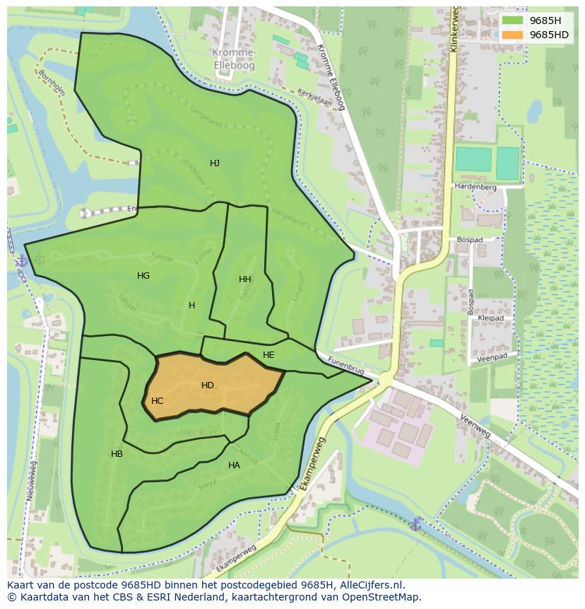 Afbeelding van het postcodegebied 9685 HD op de kaart.