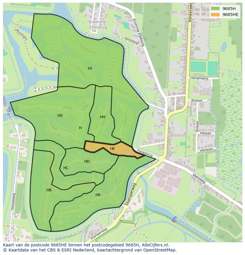 Afbeelding van het postcodegebied 9685 HE op de kaart.