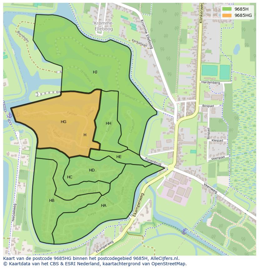 Afbeelding van het postcodegebied 9685 HG op de kaart.