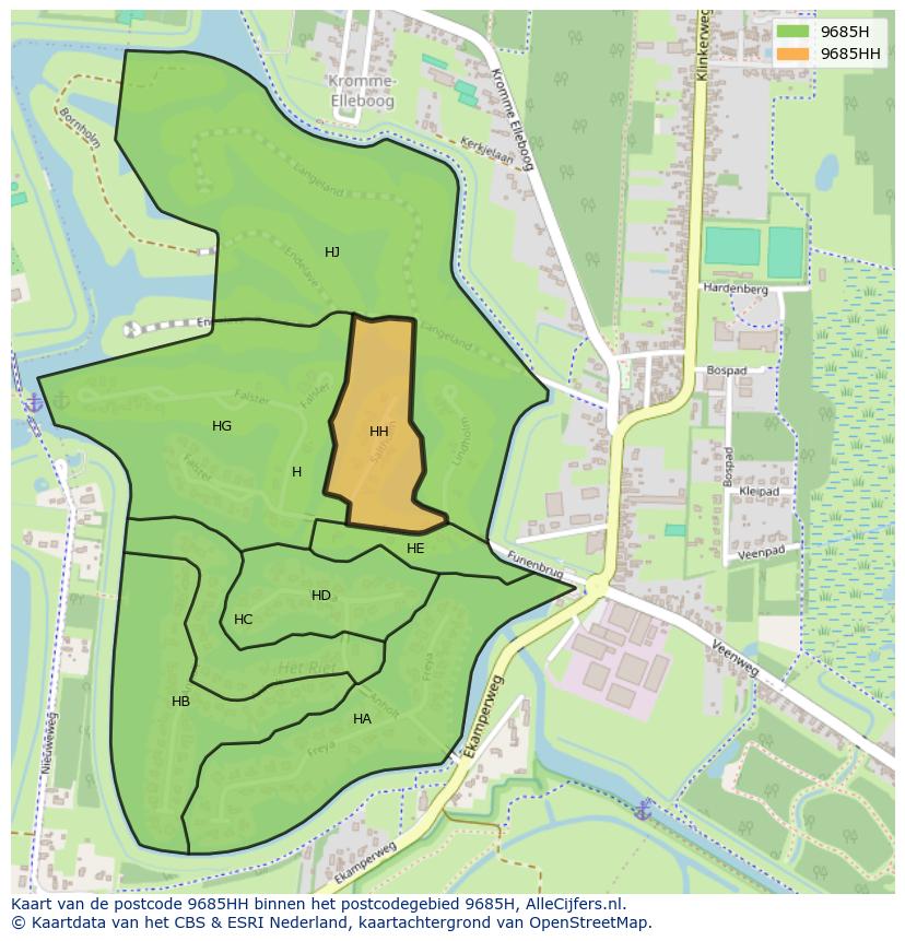 Afbeelding van het postcodegebied 9685 HH op de kaart.