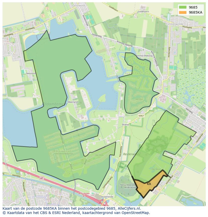 Afbeelding van het postcodegebied 9685 KA op de kaart.
