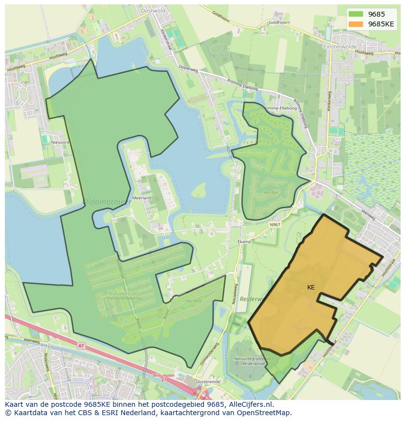 Afbeelding van het postcodegebied 9685 KE op de kaart.