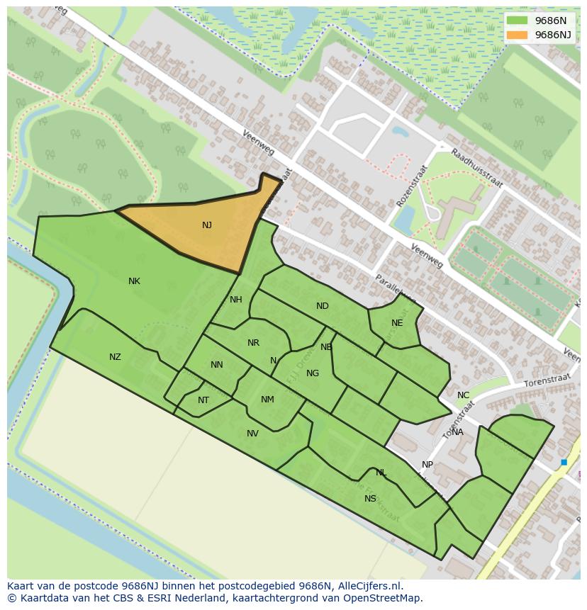 Afbeelding van het postcodegebied 9686 NJ op de kaart.