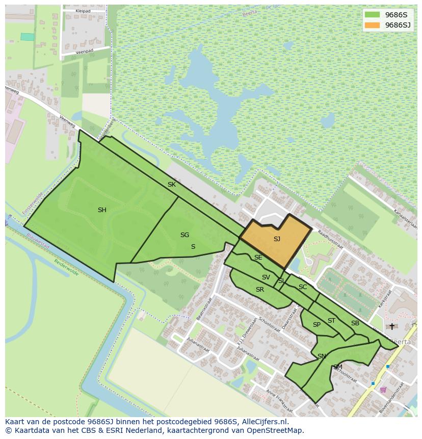 Afbeelding van het postcodegebied 9686 SJ op de kaart.