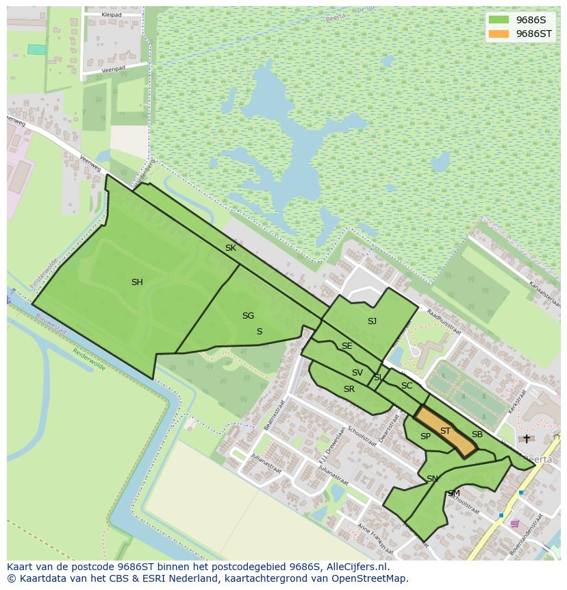 Afbeelding van het postcodegebied 9686 ST op de kaart.