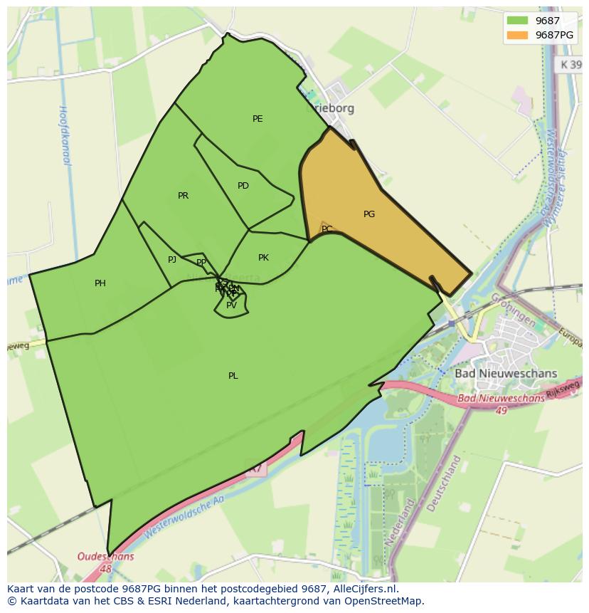 Afbeelding van het postcodegebied 9687 PG op de kaart.