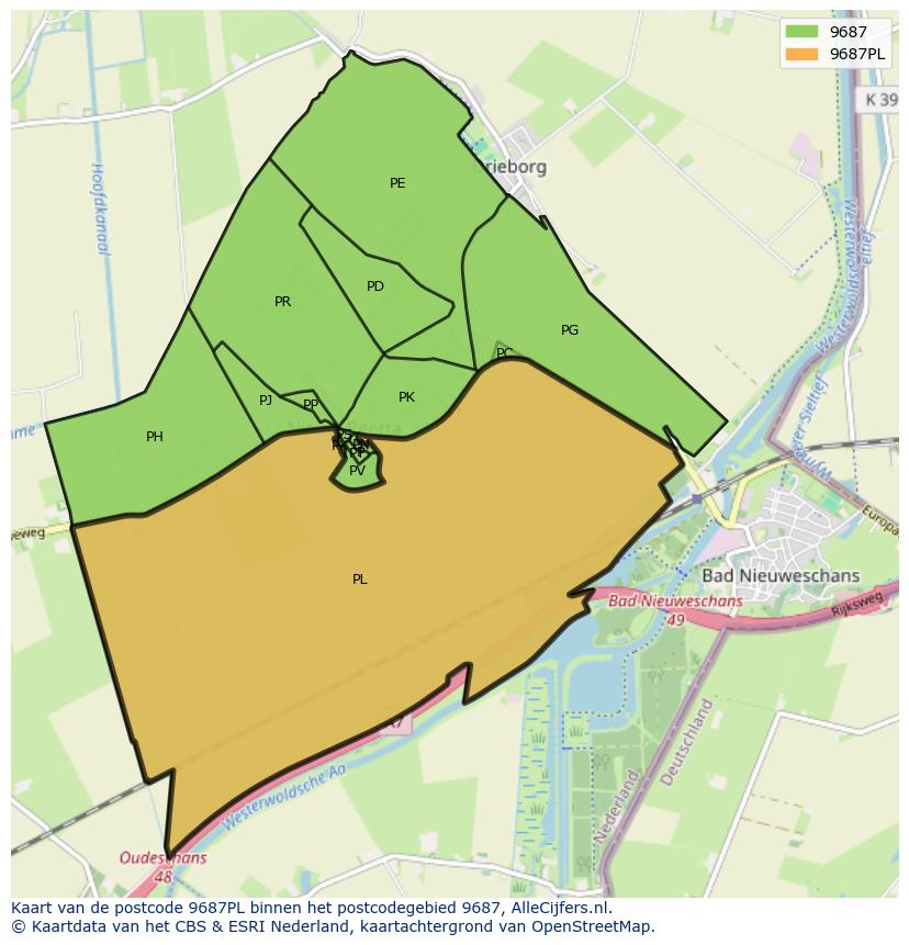 Afbeelding van het postcodegebied 9687 PL op de kaart.