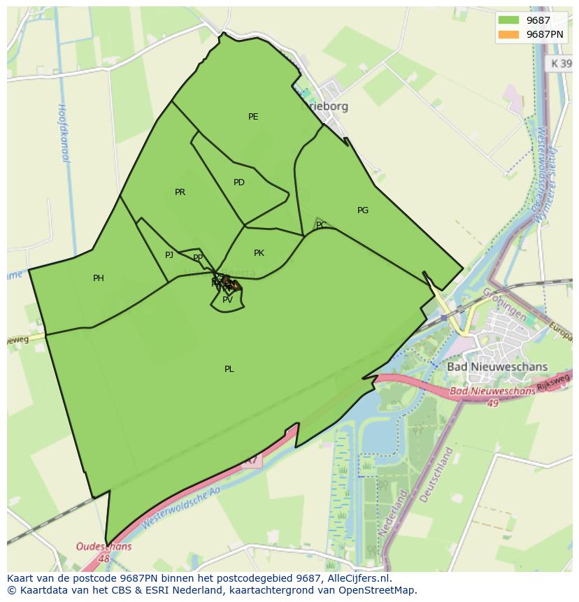 Afbeelding van het postcodegebied 9687 PN op de kaart.