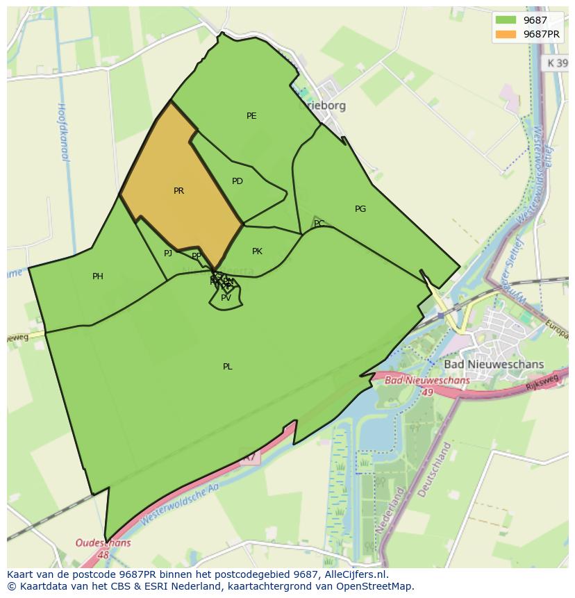 Afbeelding van het postcodegebied 9687 PR op de kaart.