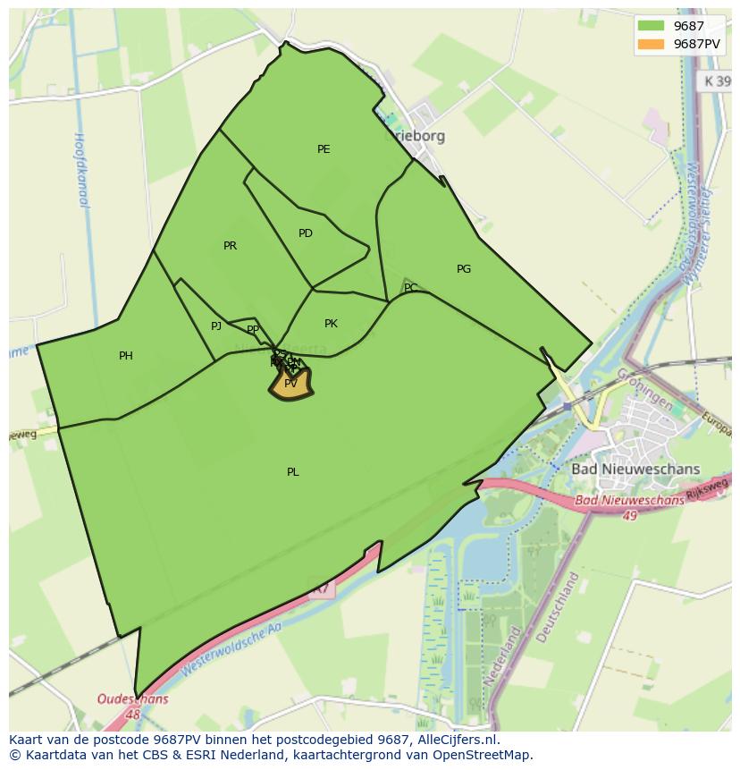 Afbeelding van het postcodegebied 9687 PV op de kaart.