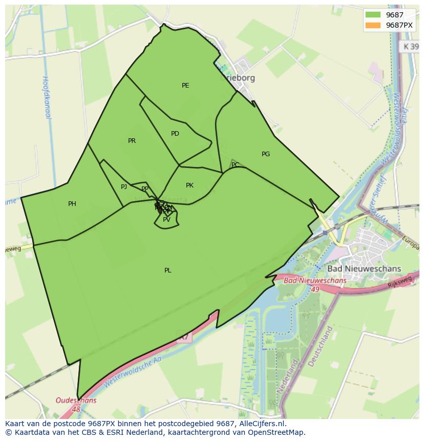 Afbeelding van het postcodegebied 9687 PX op de kaart.