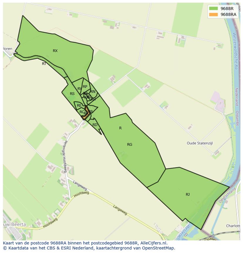 Afbeelding van het postcodegebied 9688 RA op de kaart.