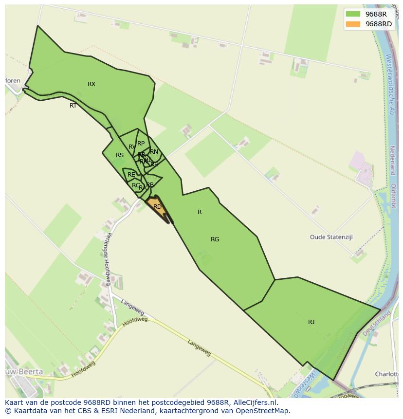 Afbeelding van het postcodegebied 9688 RD op de kaart.