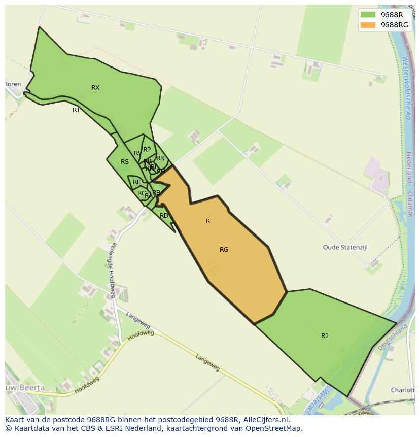 Afbeelding van het postcodegebied 9688 RG op de kaart.
