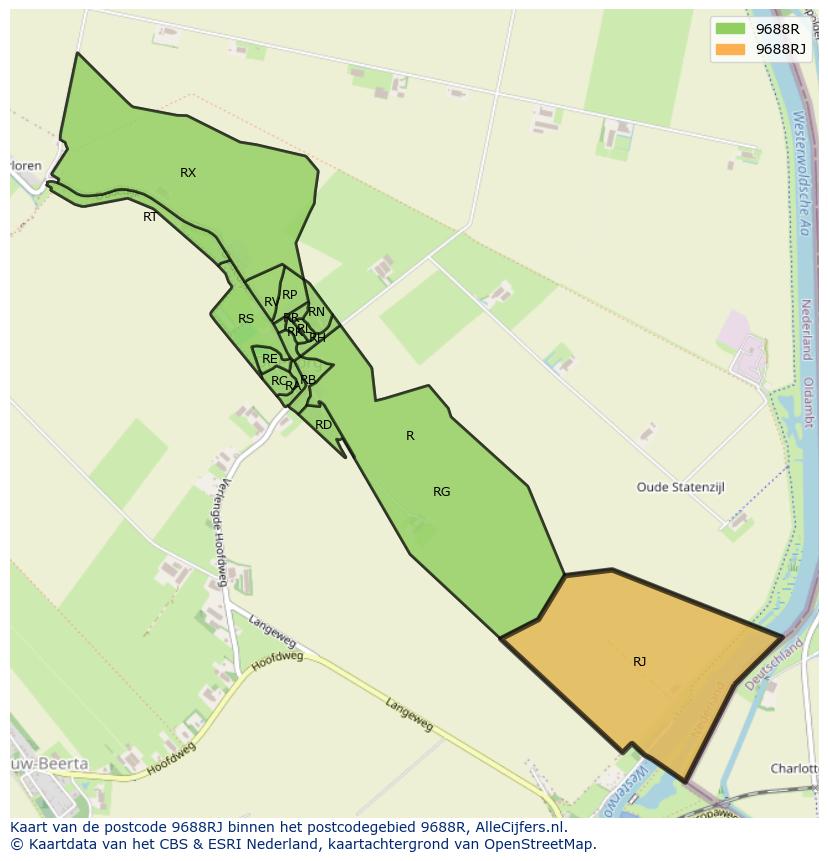 Afbeelding van het postcodegebied 9688 RJ op de kaart.