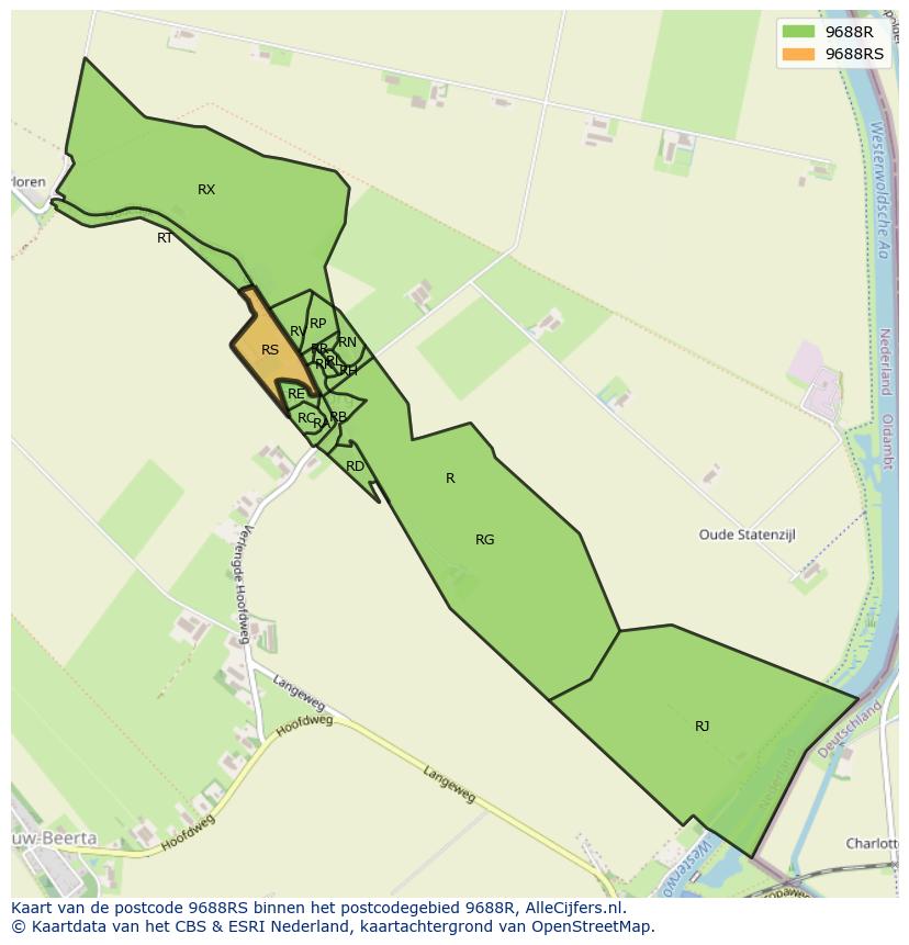 Afbeelding van het postcodegebied 9688 RS op de kaart.