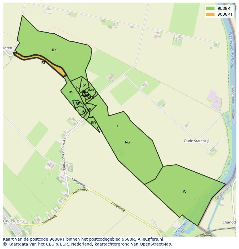 Afbeelding van het postcodegebied 9688 RT op de kaart.