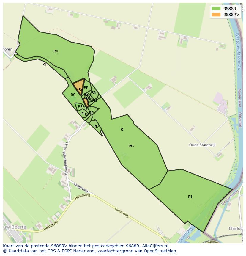 Afbeelding van het postcodegebied 9688 RV op de kaart.