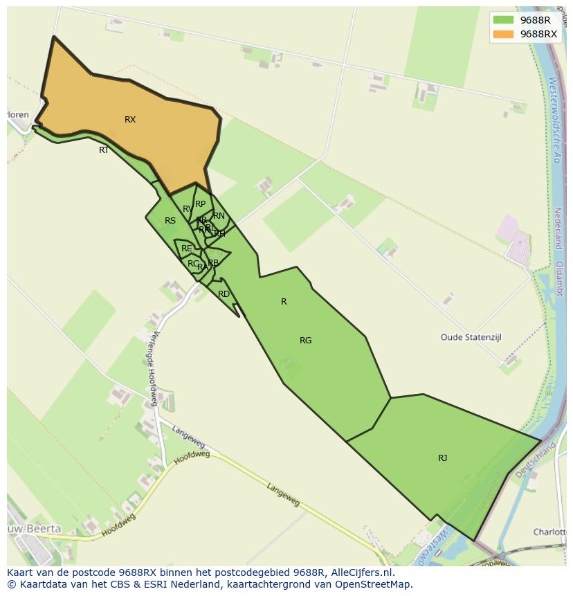 Afbeelding van het postcodegebied 9688 RX op de kaart.