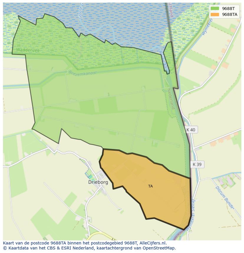 Afbeelding van het postcodegebied 9688 TA op de kaart.