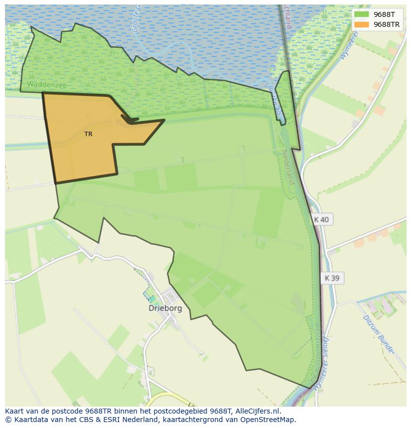 Afbeelding van het postcodegebied 9688 TR op de kaart.