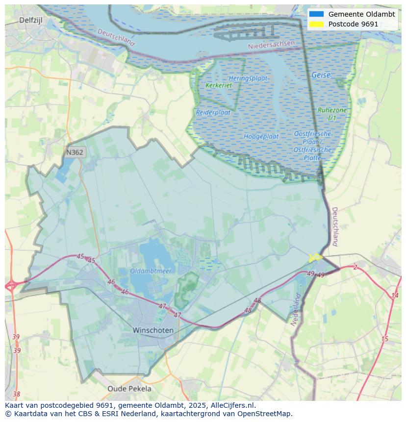 Afbeelding van het postcodegebied 9691 op de kaart.