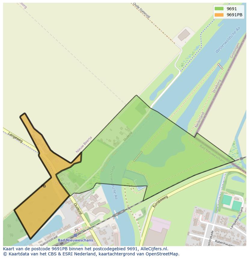 Afbeelding van het postcodegebied 9691 PB op de kaart.