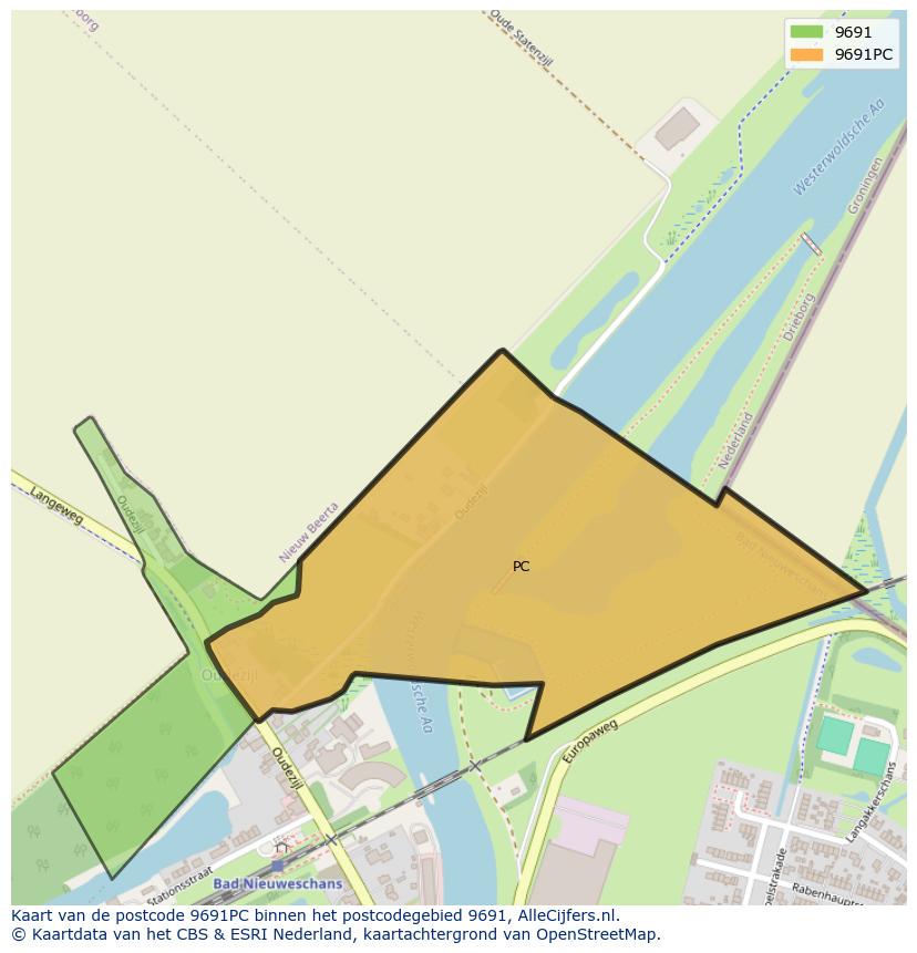 Afbeelding van het postcodegebied 9691 PC op de kaart.