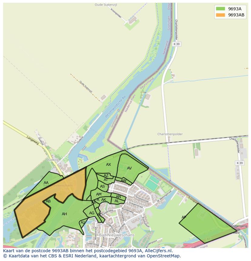 Afbeelding van het postcodegebied 9693 AB op de kaart.